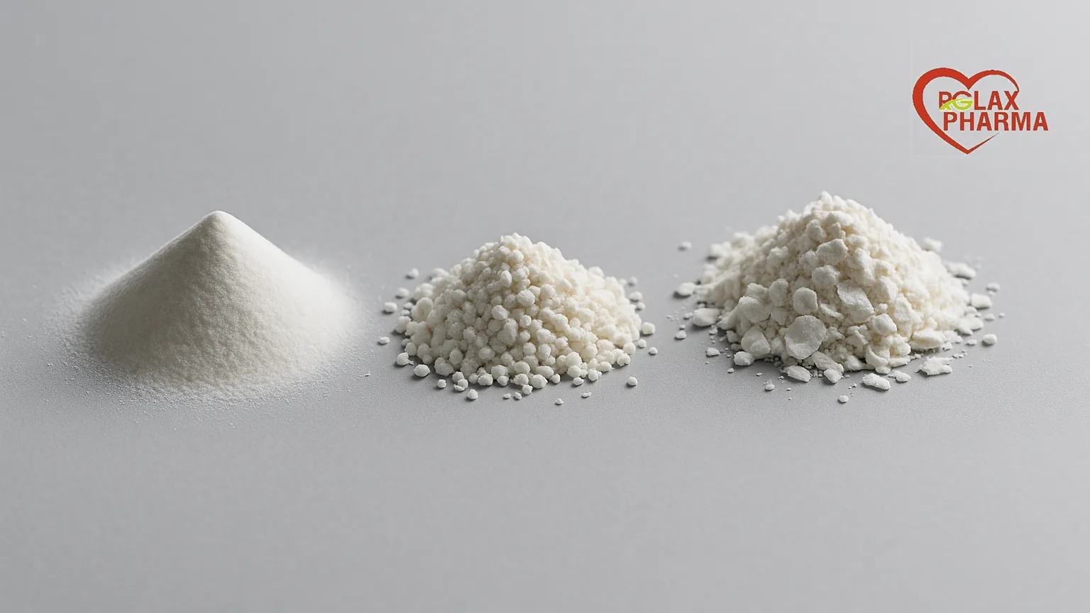 Three pharmaceutical excipient powders of differing particle texture