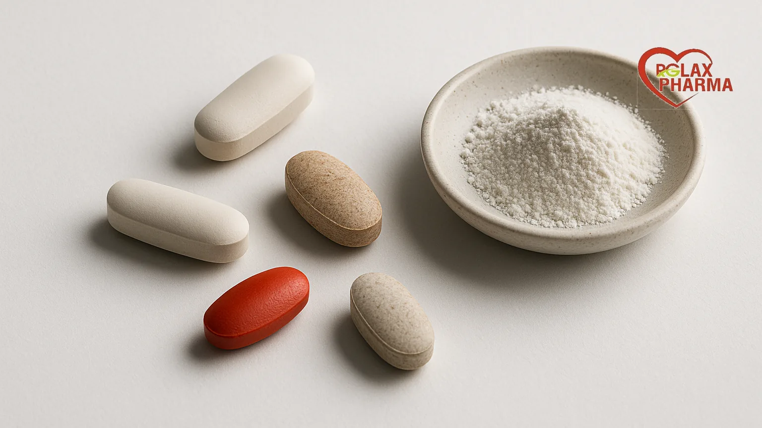 Film coated nutraceutical caplets beside coating powder